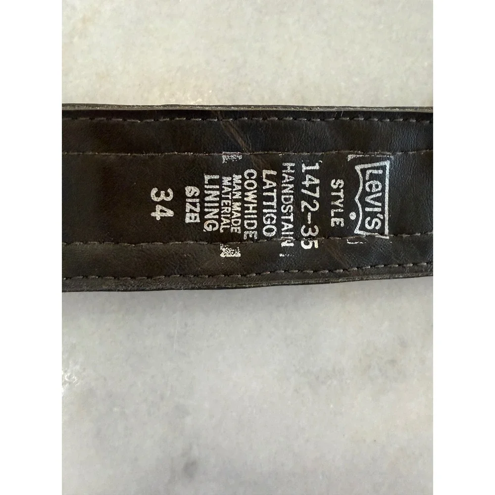 Vintage Levis Mens 34 Brown Latigo Leather Denim Jute Braided Belt Handstained